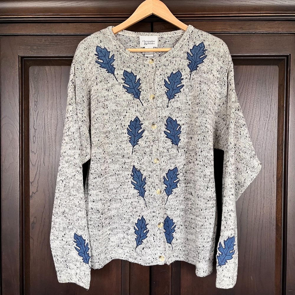 Vintage CHRISTOPHER & BANKS Cardigan Sweater Size XL Leaves Fall Autumn